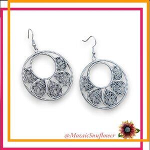 SILVER FILIGREE HOOP EARRINGS FRENCH HOOK